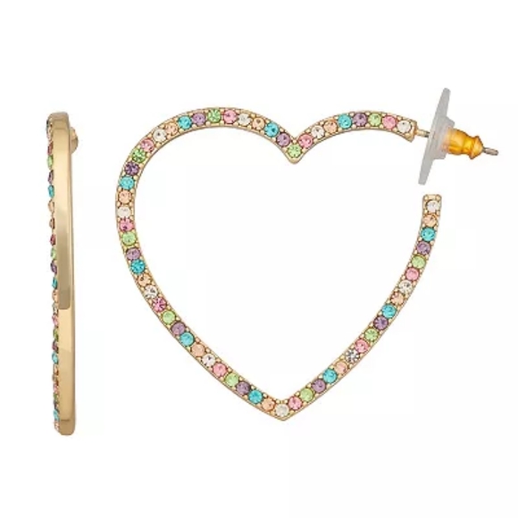 Nine West Jewelry - Nine West Multi Colored Post Pave Heart Hoop Earring in Gold Nickel Safe